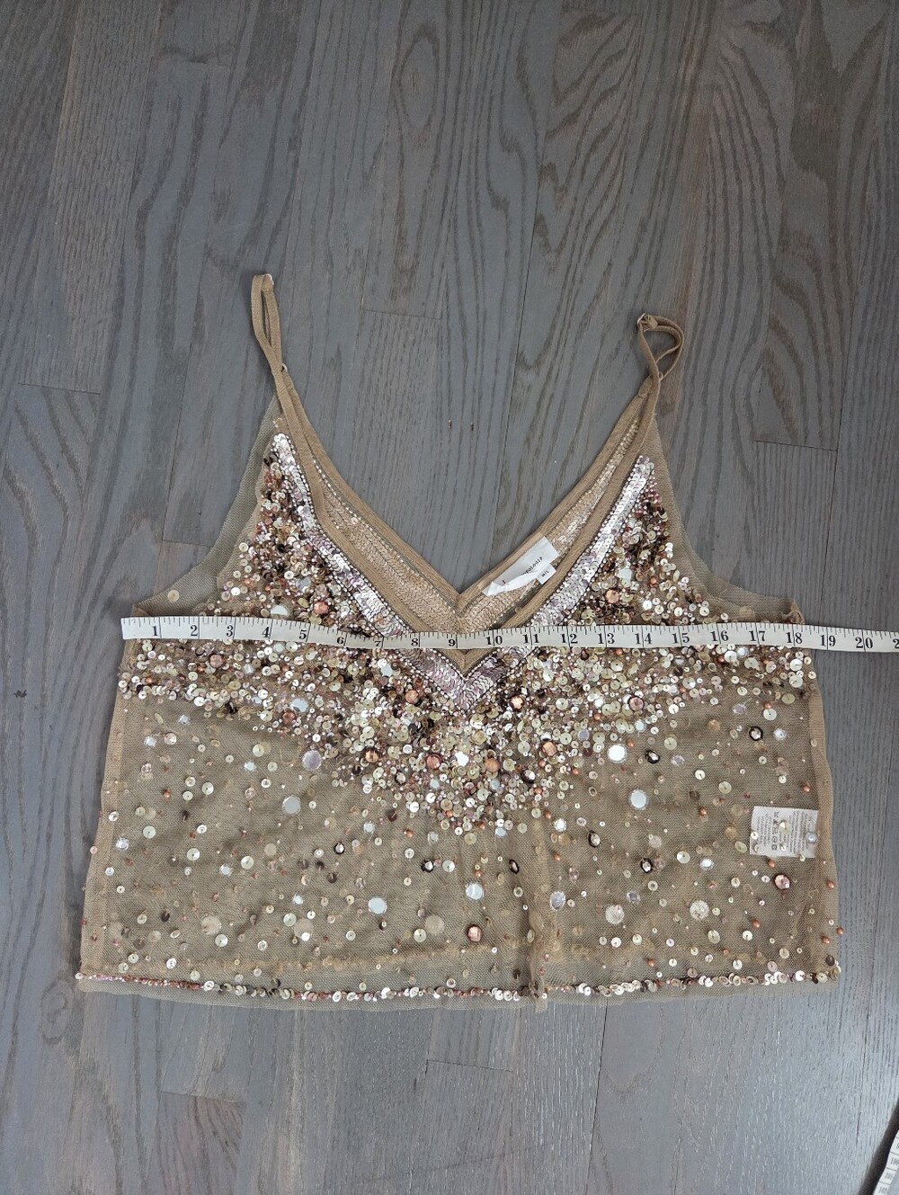 Anthropologie Sequin Embellished Nude-Beige V-Neck Camisole - Picture 12 of 13